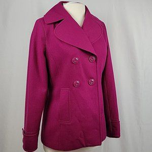 New York & Company Fuchsia Wool Blend Pea Coat Size 6